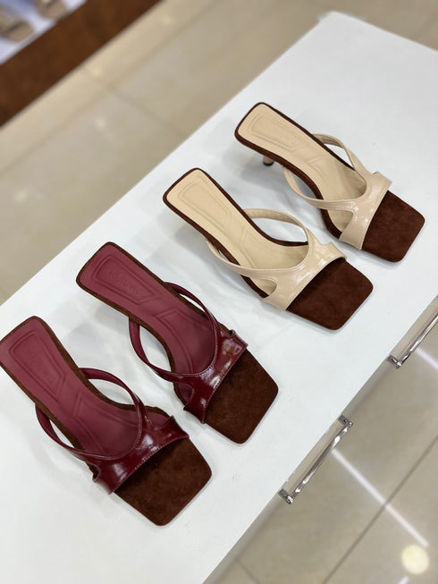 Square Open Toe Slid On Heels